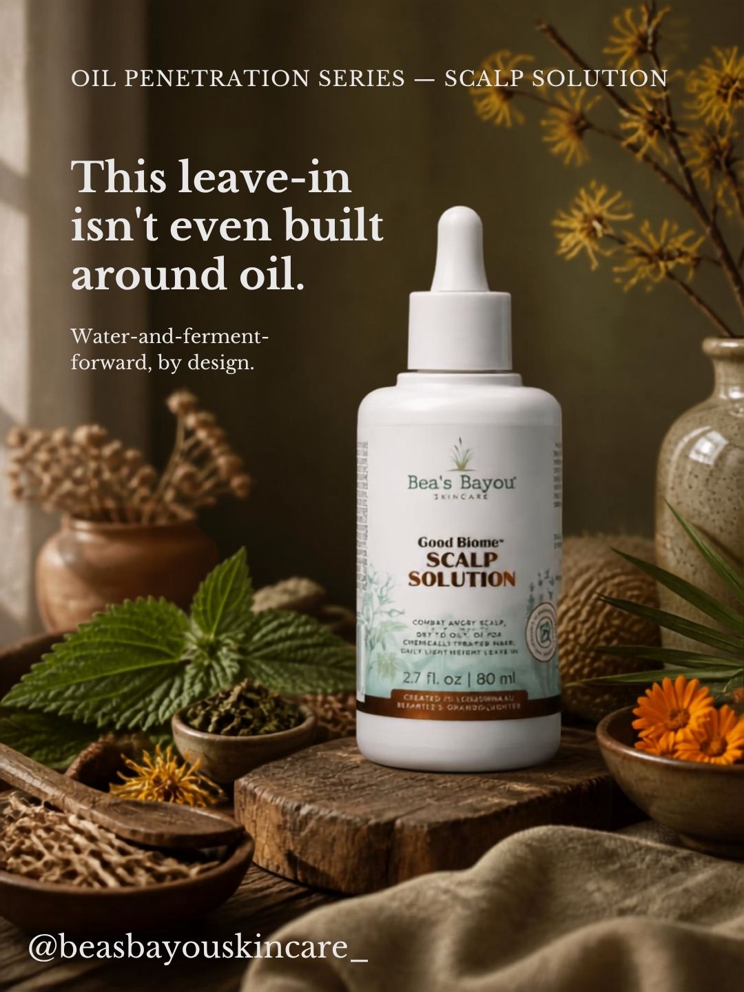 Bea's Bayou YeastDefense Seborrheic Scalp Solution dropper bottle, herbal leave-in for flaky and itchy scalp