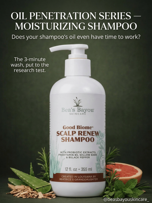 Bea's Bayou YeastDefense Moisturizing Shampoo bottle with argan and flaxseed oil, for flaky, itchy scalp relief