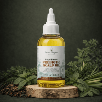 Bea's Bayou Prebiotic Nourishing Scalp Oil bottle, silky fast-absorbing oil for fine or thin hair