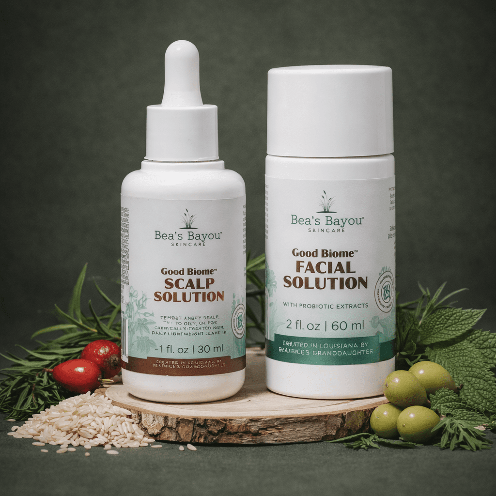 Scalp Relief Solution &amp; Gentle Biome - Friendly Facial Fluid: Prebiotic + AHA + BHA - Bea&